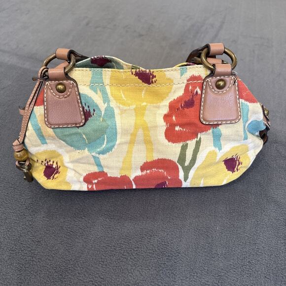 Fossil Colorful Floral Canvas Leather Boho Style Bag Handbag Purse Satchel - Picture 2 of 11